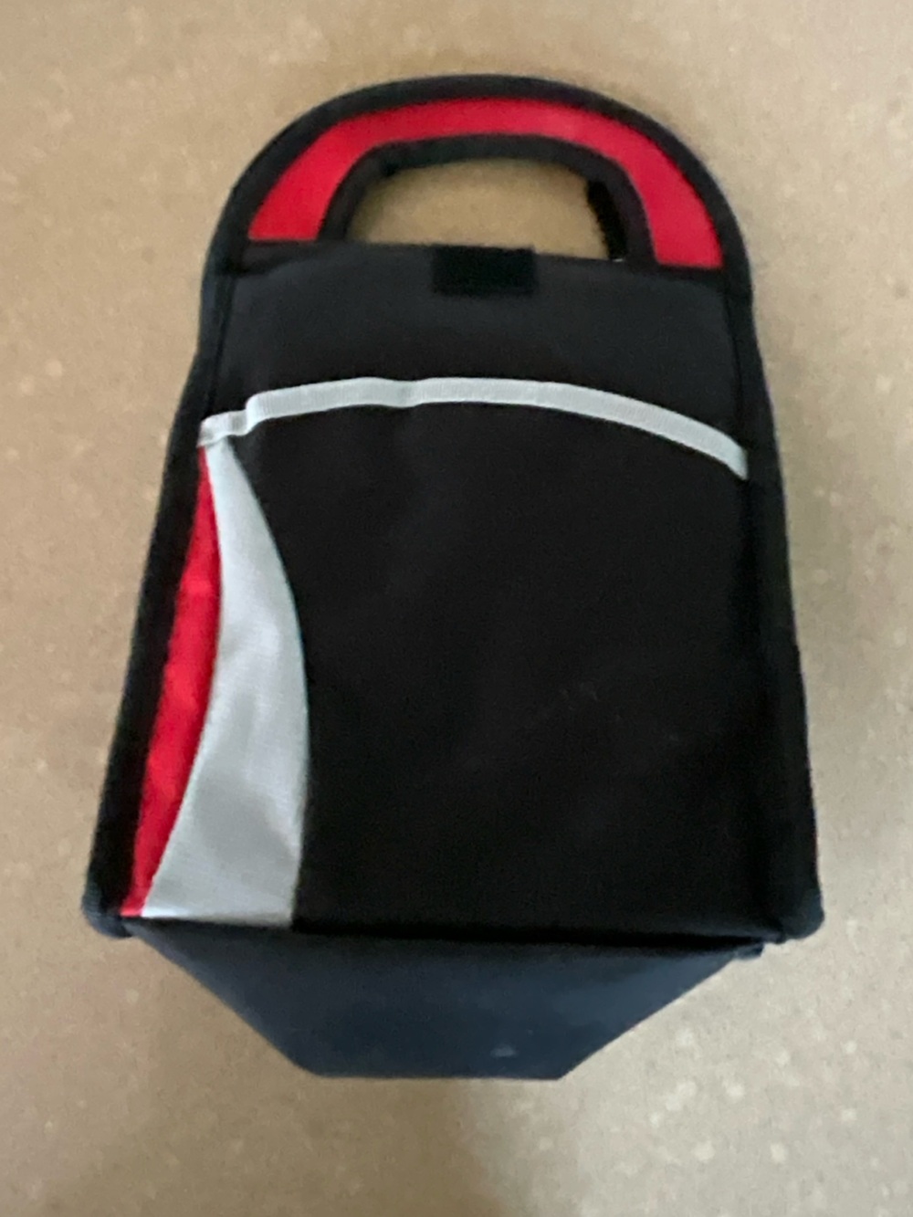 Insulated Black and Red Lunch Tote with Front Pocket